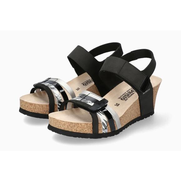 Mephisto Womens Lucia Leather Wedge Sandal - Black Bucksoft NEW